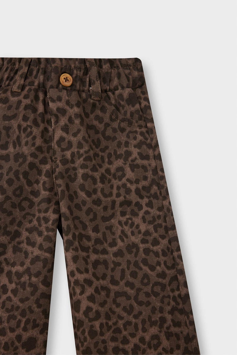 DeFacto Brown BabyGirl Girl Leopard Print Gabardine Trousers Casual - Image 3